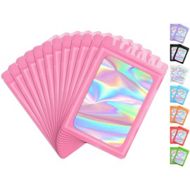 Funfery 100 Pack Resealable Bags Clear Holographic Bags,Smell Proof Packaging Baggies,Mylar Food Storage Bags,Zipper Sealing Pouch for Coffee Beans,Cookies,Jewelry Sample Small Business(Pink,3x4.7in)