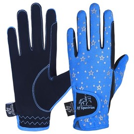 AFE Kids Gloves For Girls Boys Unisex Horse Riding Gloves Outdoor Gloves Sports Gloves Cycling Gloves For Children Black Blue Pink Star Design (Blue Star Design, Large)