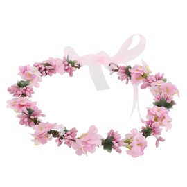 Baluue Boho Bridal Floral Crown Ribbon Wedding Headband Lightweight Secure Bohemian Flower Wreath for Brides Garden Beach Ceremony Photos Party Hair Accessory