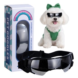 NVTED Dog Cat Goggle Sunglasses Small Breed, Puppy Windproof Anti-UV Glasses Adjustable Lightweight Anti-Fog Doggie Goggles for Small Dogs Cats Rabbits - Silver