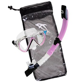 IST Snorkeling Combo Set: Mask, Semi-Dry Snorkel, Mesh Travel Bag (Purple, Adult Standard)