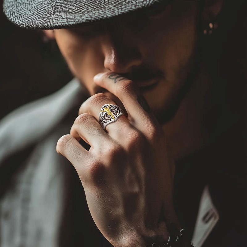 AEONSLOVE Cross Ring Men Women Adjustable Crucifix Ring Silver 925