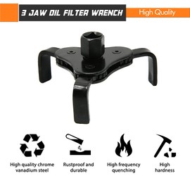 GOHAWKTEQ Universal Adjustable Oil Filter Wrench from 2-1/2 Inch to 4-1/2 Inch for Motorcycles Cars Trucks 3 Jaw 2 Way Black Oil Filter Removal Tool