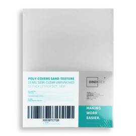 Binditek 50 Pack 15 Mil Frosted Polycovers, Semi-Transparent, 8-1/2 x 11 Inches, Lightly Textured Sand Finish, Square Corners, Unpunched Binding Covers, Office Supplies