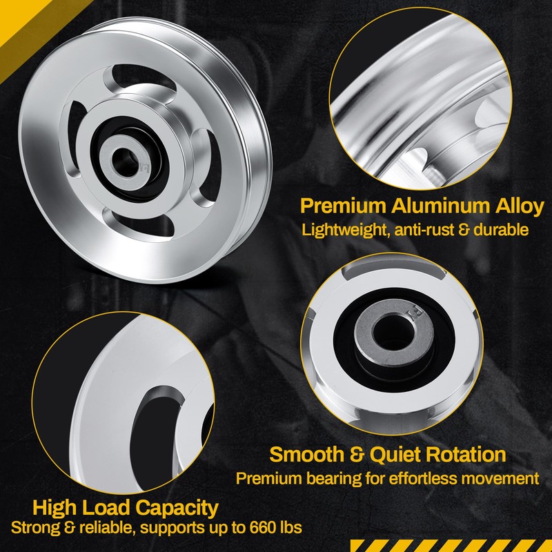 2-14 Pcs Aluminum Cable Pulley Wheel 90/95mm,90 mm,Sliver,2 Pcs