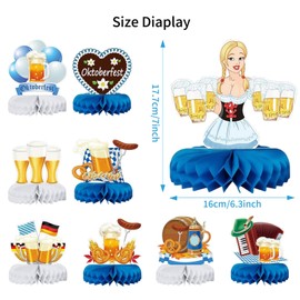 9Pcs Oktoberfest Party Decorations Honeycomb Centerpiece Bavarian German Oktoberfest Festival Party Table Decorations Blue White Table Toppers Centrepiece Bavaria Accessories Supplies
