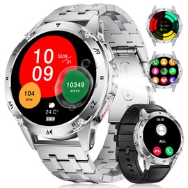 FOXBOX Military Smartwatch Men's with Phone Function Torch, 1.43 Inch AMOLED 530 mAh 5ATM Waterproof, 100+ Sports Modes, Smart Watch, Calorie, Heart Rate, Blood Pressure Monitor, Sleep Monitor,
