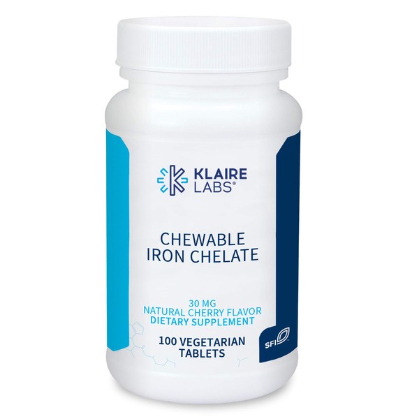 Klaire Labs Chewable Iron Chelate - 30 Milligrams Elemental Iron, Easy on The Stomach & Hypoallergenic, Natural Cherry Flavor (100 Tablets)