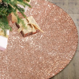 yuboo Mini Rose Gold Tree Skirt, 24 inch Small Sequin Glitter Rose Gold Christmas Decorations Ornaments, Spring Summer Champagne Gold Tree Mat for Pencil Slim Tabletop Tree