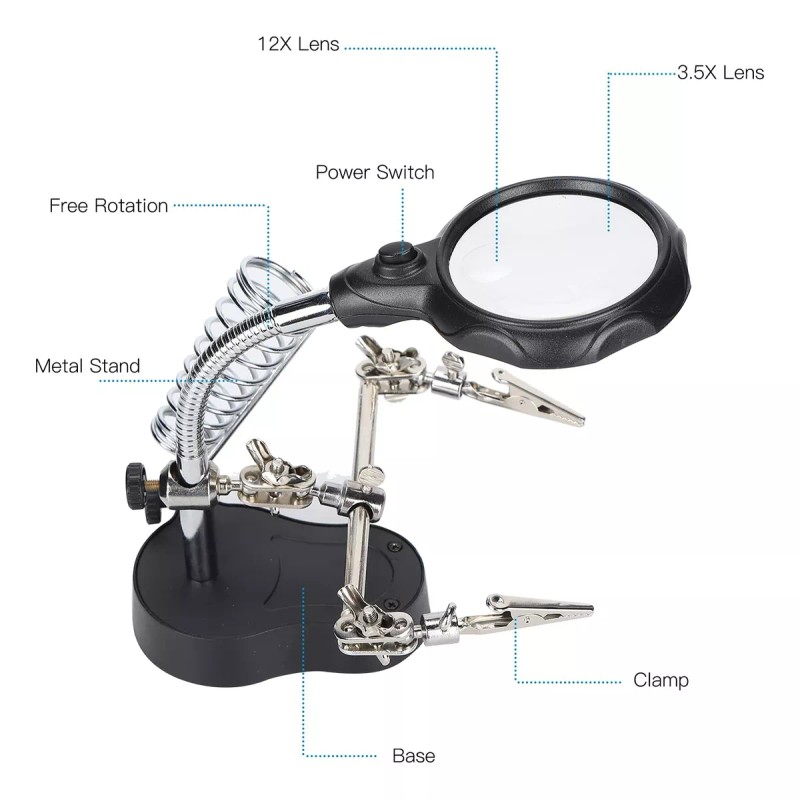 Lupa Con Led Pinza Base Para Cautín Reparacion Electrónicos