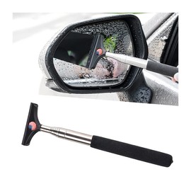 8sanlione Car Rearview Mirror Wiper, American Flag Telescopic Auto Mirror Squeegee Cleaner, Glass Mist Cleaning Tool with Retractable 98cm Handle, Portable Car Windows Water Removal (Black/Red Flag)