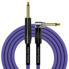 Kirlin Cable IWB-202BFGL-10/RO -10 feet- Straight to Right Angle 1/4-Inch Plug Premium Plus Instrument Cable, Royal Blue Tweed Woven Jacket