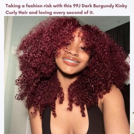 ANMETAN #99J Dark Burgundy Kinky Curly Human Hair Bundles with 2x6 Closure, 10A Thick Bundles with 2x6 HD Transparent Lace Closure Deep Part Colored Curly 3 Bundles with Closure Sew In 12 14 16+12 In