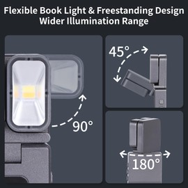 Dott Arts Book Light,Dual-Heads Reading Light for Bedtime with Screen Display.Rechargeable Ultralight Clip on LED Bookmark Lamp with 5 Color,6 Brightness Levels,1000mAh,Timer Function.Black