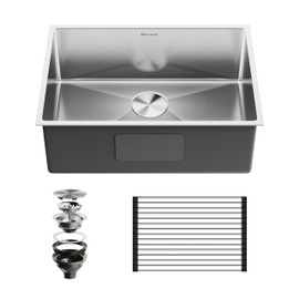 SUS304 Stainless Steel Undermount Single Bowl Kitchen Sink - 27 x 19 x 9 Inch, Handmade With Drying & Strainer, 9'' Depth