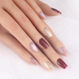 Handmade Nail Tips Medium Square Light Pink Burgundy Elegant Temperament Take Pictures Wedding Party 10pcs Gel Nail Tips Small