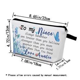 YULUENZE Love Auntie Makeup Bag Inspirational Small Organizer Zipper Pouch Always Remember You Are Braver Stronger Smarter Cosmetic Bag Inspiring Graduation Birthday Present for Niece from Auntie