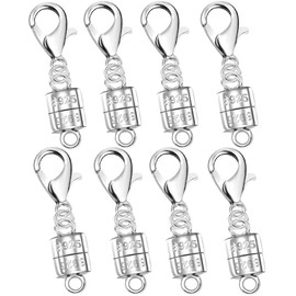 925 Sterling Silver Magnetic Necklace Clasps，Magnetic Necklace Clasps and Extenders，for Bracelet Necklace and Accessories (8pcs Silver)