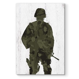 Renditions Gallery Canvas Figurative Wall Art Modern Paintings Decorations Military Soldier Silhouette Abstract Green Black American Patriotic Artwork for Bedroom Office Kitchen - 24"x32" LT25