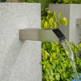 Aquadock 2 Inch 316 Stainless Steel Square Outdoor Water Fountain Spout, Waterfall Spillway Scupper with Integrated Spray Baffle for Landscape Decors, Pools, Ponds, Water Walls (Silver)