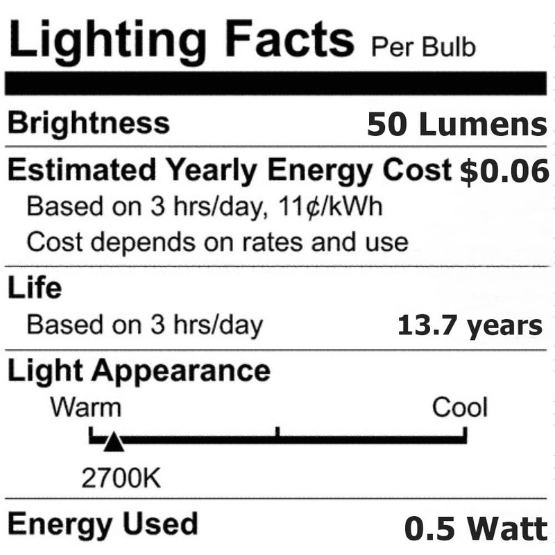 Anyray (2-Bulbs A-C7E12LWW LED Night Light 0.5 Watt C7 (4W
