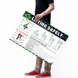 Lifting Safety Poster 18'' x 24'', OSHA OSHA Compliant Workplace Safety Guide for Proper Lifting, Prevent Back Strain & Injuries, Waterproof, Tear-Resistant Safe Manual Handling Sign Poster