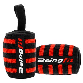 Beingfit Wrist Wraps, Muscle Training, Lifting Strap, Genuine, Set of 2, 48cm, 60cm, Bench Press, Unisex (24 inches (61 cm), Red)