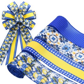 Craflox 4 Rolls Lemon Wired Edge Ribbon - 2.5 Inch Wide, 20 Yards Total, Summer Yellow Lemon Print Wired Edge Set, Fashionable Grosgrain Craft Ribbon for Gift Wrapping, Hair Bundles, Party Decorations
