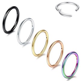 BodyAce 16G 18G Hoop Rings for Piercings, Stainless Steel Helix Tragus Earrings Hoop Nose Rings, 5pcs Lip Rings Sleeper Hinged Huggie Hoops [16G(1.2mm),Hoops:12mm]