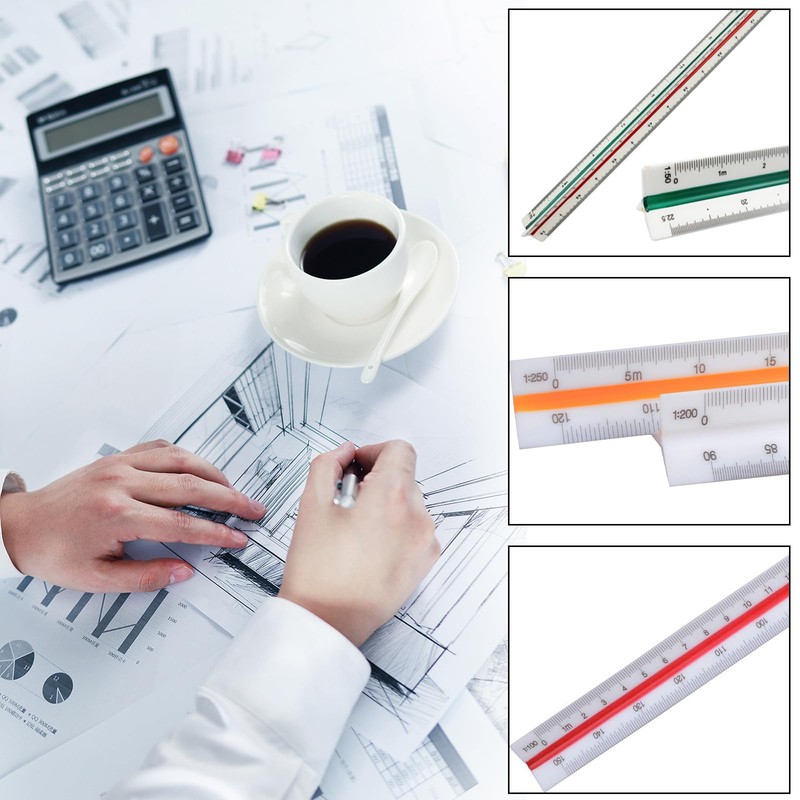 FENGCHUANG 2 Pieces Triangular Ruler 30 cm, Plastic Scale Ruler,