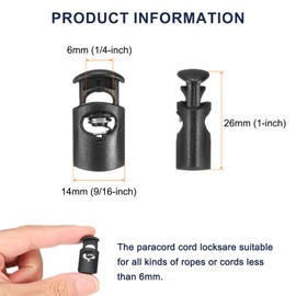 sourcing map 50pcs Plastic Cord Lock Single Hole Spring Toggle Stopper Clip Elastic Clasp Lock Fastener for Drawstring, Paracord, Bags, Clothing, Gloves String Lock Replacement, Black