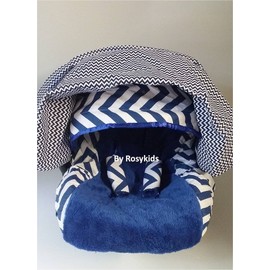 Rosy Kids Infant Carseat Canopy Cover 4pc Whole Caboodle, Baby Car Seat Cover and Canopy Cover Outdoor Traveling Kit, Navy Blue Chevron