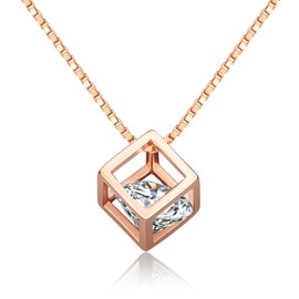 Unendlich U Unique Rubik's Cube Women's Necklace 925 Sterling Silver Cubic Zirconia Cube Pendant Adjustable Chain Rose Gold, Sterling Silver, Cubic Zirconia