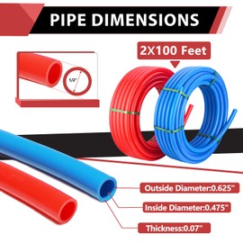 EFIELD Pex-b Pipe/Tubing, Blue & Red 1/2 inch 2 x100 ft (200 ft) Length,100 Pcs 1/2" Cinch Clamps, Pipe Cutter,(AB-2)