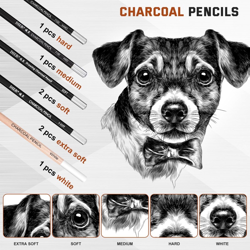 Kosiz 18 Pcs Charcoal Drawing Set Sketch Kit Black Charcoal