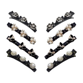 WENJION 8 Stück Haarspangen Damen Klein, Elegante Haarklammern Mit Rose Perlen Schleifen Für Mädchen Frauen, Haarspange Für Alltag Party Outdoor, Mini Haarclips Seitenklammern Set