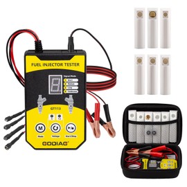 GODIAG Fuel Injector Tester Cleaner Kit, 8 Pulse Modes Injector Tester 6 Size Cleaning Adapters 12V/5V Output Power Drive, 4 Wire Dual Channel DIY Fuel Injector Cleaner Tools