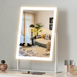 Hansong Vanity Mirror with Lights 12"x10" Lighted Makeup Mirror with Lights 3 Color Light Modes Detachable 10X Magnification Mirror Smart Touch Control 360°Rotation Light Up Desk Mirrors
