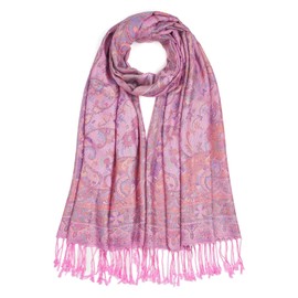 QIUTIMIY Paisley Pashmina Shawl Wrap Women Reversible Vintage Jacquard Pashmina Rave Scarf with Fringe for Evening, Wedding(Flower7-Pink)