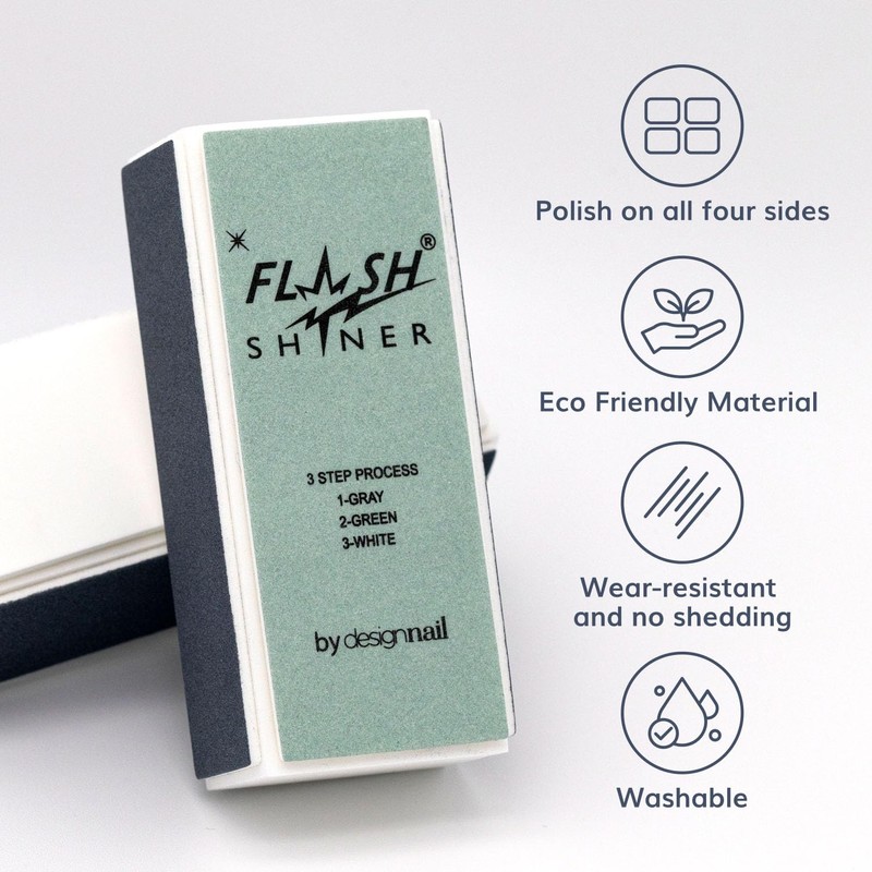 Flash Shiner® Block – 3-Way Nail Buffer (Gray/Black, Green &