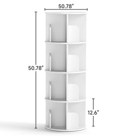 Rotating Bookshelf, 360 Display 4 Tier, Small Corner Bookshelf for Small Space, Floor Standing Bookcase Storage Rack, Wood Narrow Book Shelf Organizer for Bedroom, Living Room (18.1", White)