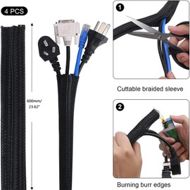 SOULWIT 200PCS Cable Management Kit,4 Cable Sleeves,37 Cable Clips,7 Cable Holders,10 Zip Tie Mounts,20 Cable Clip Nails,100 Cable Fastening Ties,20+2 Roll Cable Straps for TV PC Computer Under Desk