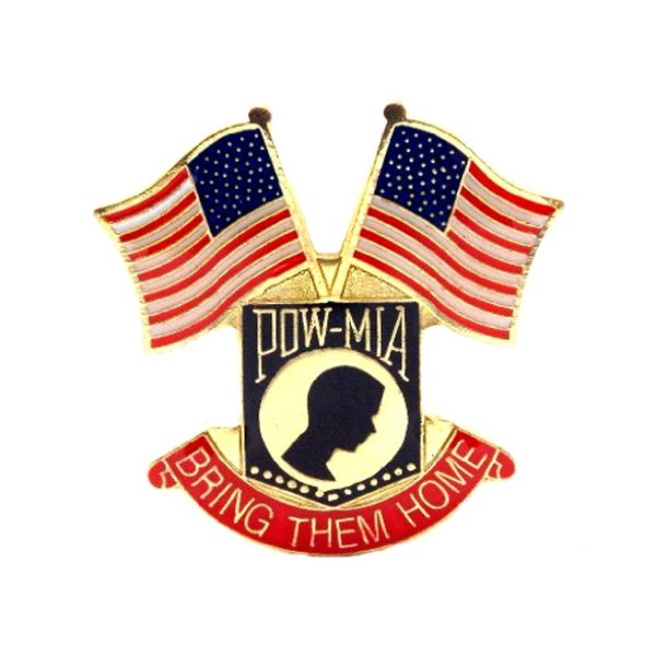 POW MIA Shield With 2 USA Flags Lapel Hat Pin