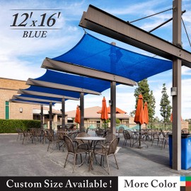 Royal Shade 12' x 16' Blue Square Sun Shade Sail Canopy, 95% UV Blockage, Heavy Duty 200GSM, Custom Made Size
