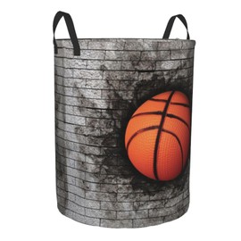 3D Basketball Laundry Basket Circular Laundry Hamper with Handles Waterproof Oxford Fabric Foldable Gift Storage Basket Dirty Clothes Toy Organizer Tote Bag for Bedroom Bathroom Living Room Nursery