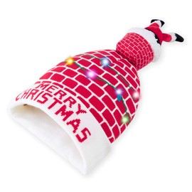 RAISEVERN Unisex Ugly LED Christmas Hat Lighting-up Holiday Cool Cute Lets GET LIT Colorful Tree Lights Knitted Pompom Cap Funny Sweater Beanie Hats for Family Festival Merry Xmas Party