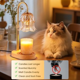 Candle Warmer Lamp Adjustable Timer - Electric Flower Glass Candle S Warmers Adjustable Height Dimmable Vintage Base Modern Wax Candles Top Warmers for Small Jar Scented Wax Melts