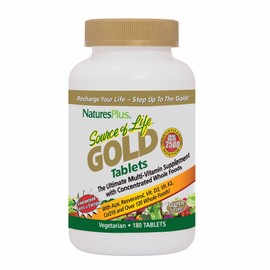 Natures Plus Source of Life Gold Multivitamin - 180 Tablets - Blood Support, Bone Support, Healthy Immune System - Includes Vitamins D3, B12, K2 & Over 120 Whole Food Nutrients - 60 Servings