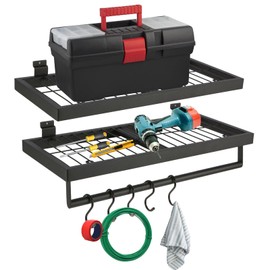Posnaland Slatwall Shelves, Slatwall Shelf, Slat Wall Accessories, Heavy Duty Storage Shelves, for Garage, Home,Retail Storage,110 lbs Load Capacity (2-Pack, Black)