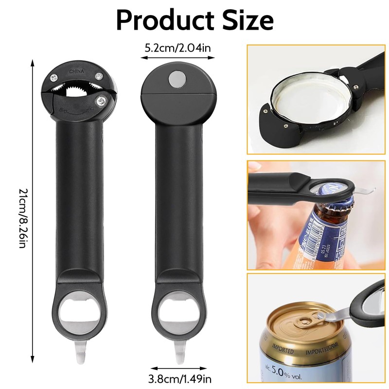 KEOCS Multifunctional Retractable Jar Opener, Manual Can Opener, Adjustable, Black